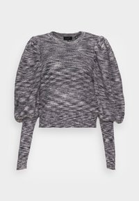 Maglione grigio lavorato a maglia con maniche a sbuffo, design corto e tessuto strutturato con motivo mouliné. Maniche lunghe con polsini aderenti.
