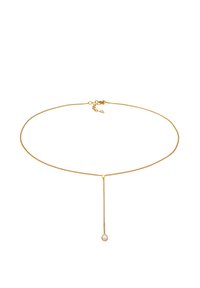 Guldmetal choker med et fint kædedesign. Har en dråpevedhæng med en cirkulær, iriserende accent for enden. Justerbar spænde.