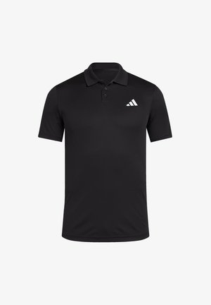 Mustvalge polo särk sujuvast materjalist, millel on krae ja kolm nuppu, ning rinnal on valge Adidas logo.