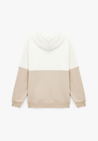 Hoodie met een kleurblokontwerp, met roomkleur bovenaan en beige onderaan. Gladde stof met een zachte textuur, met afgewerkte mouwen.