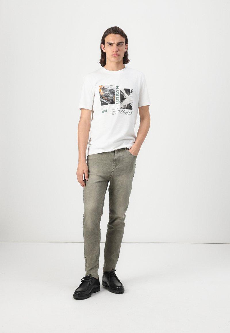 TOM TAILOR Denim T-shirt Uomo Con Scollo A V - Bianco, Taglia XXL