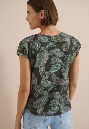 Cecil, KURZARM SHIRT MIT BOAT NECK UND RAFFUNG - T-shirt imprimé - raw khaki