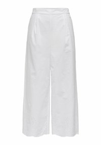 Witte gecropte wijde broek gemaakt van katoen, met plooien aan de voorkant en decoratieve oogjes langs de zoom.