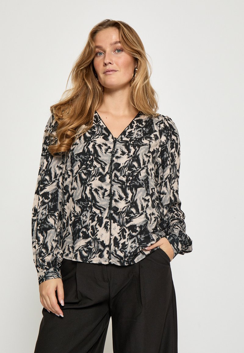 Minus MSLUISA V-NECK - Bluse - nine iron gray print