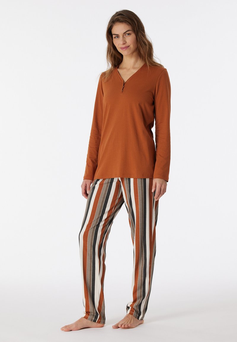 Schiesser Pyjamas long Organic Cotton brown-grey patterned - Comfort Nightwear