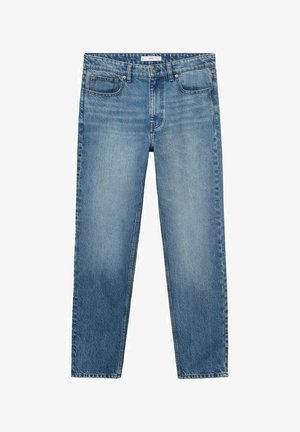Lysblå lige ben jeans lavet af denim, med fem lommer, bæltestropper og let falmet detaljering på stoffet.