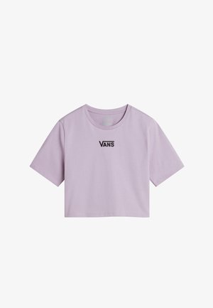 Lilla cropped t-shirt lavet af bomuld, med korte ærmer og rund halsudskæring. På forsiden vises et sort "VANS" logo.