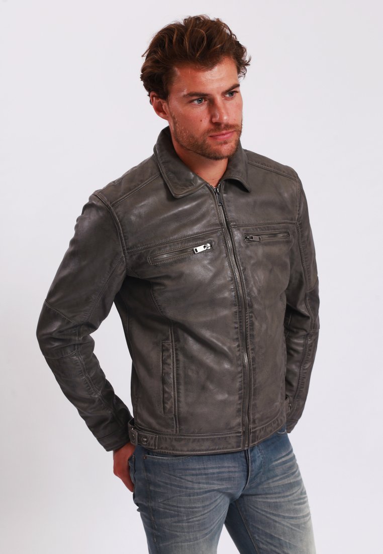 Lee Cooper LEATHER JACKET WITH COLLAR SHIRT 2 SPLIT SIDE POCKETS