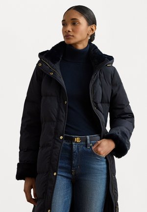 FAUX-FUR-TRIM HOODED DOWN COAT - Pūkinis paltas - dark navy