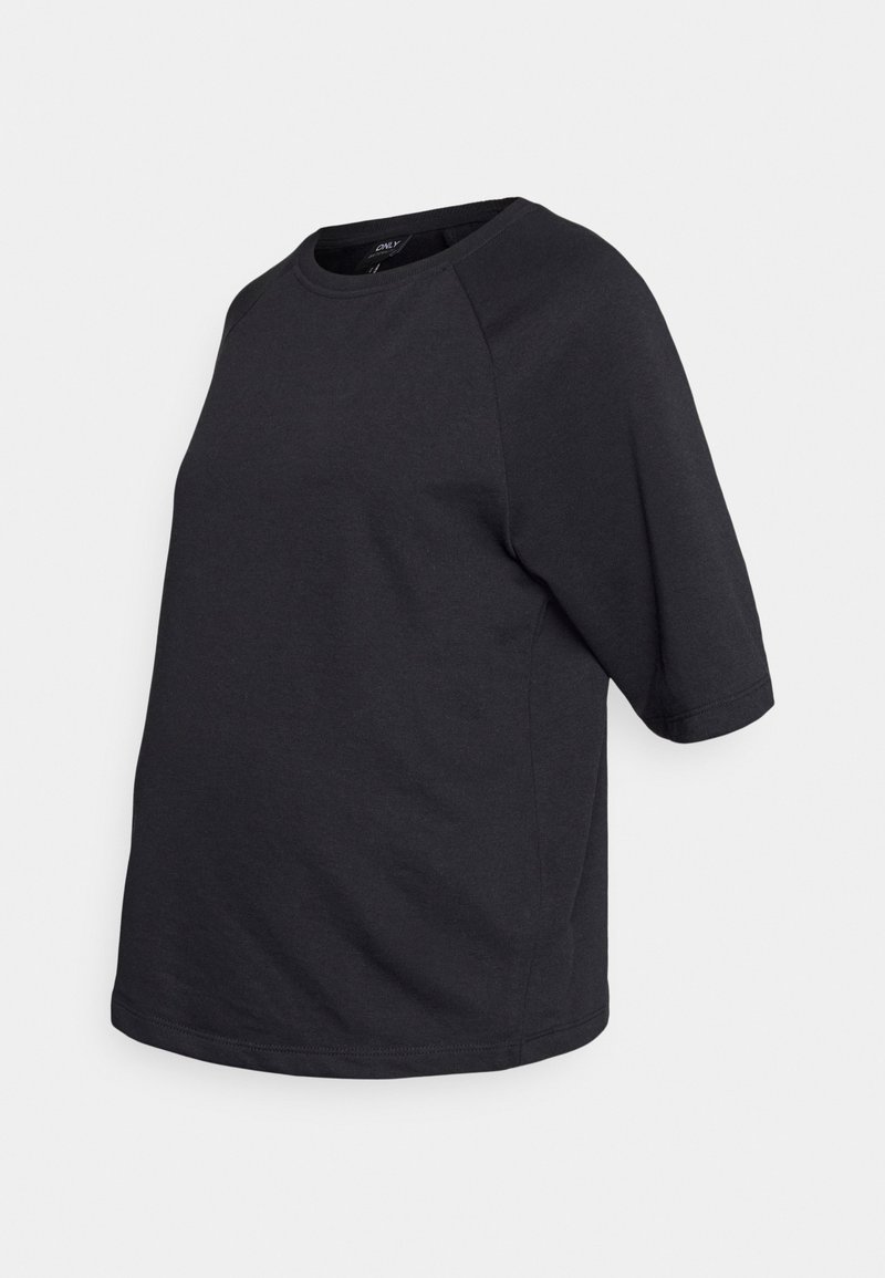 T-shirt noir à manches courtes, coupe ample avec col rond, présenté sur fond blanc.