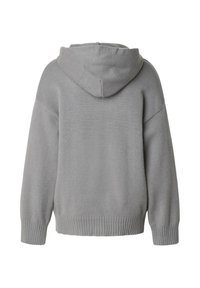 Sweat à capuche gris en tricot à la texture douce, coupe ample et ourlet côtelé. Comprend une capuche complète et des coutures tombantes aux épaules.