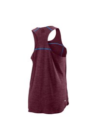 Top senza maniche color marrone scuro realizzato in tessuto testurizzato con dettagli blu e una vestibilità relaxed, caratterizzato da uno scollo a barca e un dettaglio del logo.