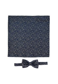 Set di cravatta a farfalla e fazzoletto da taschino a motivo floreale blu navy; piccoli fiori intricati su un tessuto testurizzato con una finitura morbida.