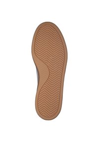 Suela de zapato de goma con un patrón de banda de espiga, de color marrón claro y superficie texturizada para mayor agarre y durabilidad.