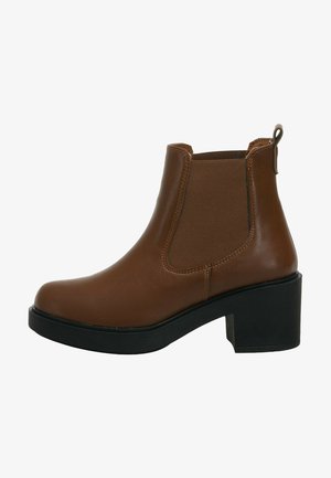 TAN HEELED - Enkellaarsjes met plateauzool - tan
