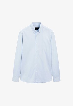 Light blue long-sleeve button-up shirt with button-down collar and white buttons, displayed on a white background.