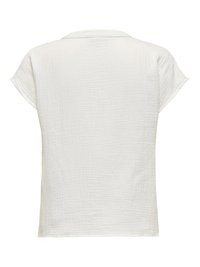 Witte top met korte mouwen van gestructureerde stof, met een klassieke kraag en een losse pasvorm, met een eenvoudig design.