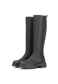 Stivali al ginocchio neri realizzati in materiale testurizzato con suola piatta e scanalata, senza elementi hardware visibili. Design semplice con punta rotonda.
