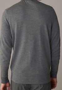 Grauer Langarmpullover aus weichem Strickstoff, mit gerippten Bündchen und Saum, glatter Textur und klassischem Rundhalsausschnitt.