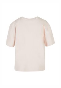 Lys pink kortærmet t-shirt med rund halsudskæring og en afslappet pasform, blødt bomuldsmateriale og et simpelt, rent design.
