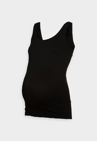 Top de maternitate negru cu decolteu rotund, fabricat dintr-un material elastic, proiectat pentru a se adapta unei burtici în creștere. Siluetă slim fit.