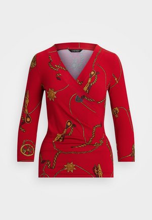 Lauren Ralph Lauren BELTING PRINT JERSEY SURPLICE TOP - Long sleeved top - red/multi-colored