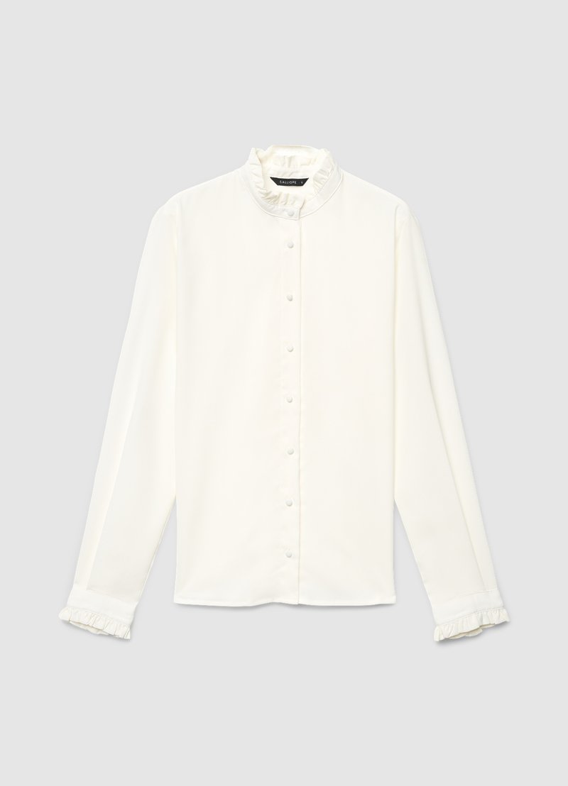Maniche con bottoni da donna plissettate tinta unita colletto alla coreana sciolto camicia a maniche lunghe con risvolto top a maniche lunghe da donna elasticizzato con bottoni, Verde menta, XXL