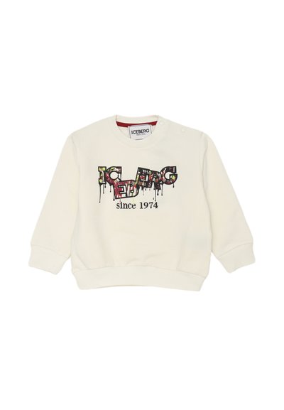 Felpa a maniche lunghe color crema con polsini e orlo a coste, caratterizzata dalla scritta "ICEBERG dal 1974" in stile graffiti sulla parte anteriore.