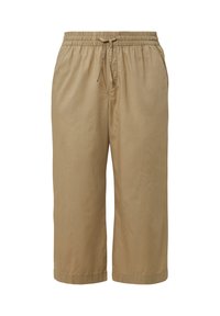 Hellbraune, knielange Shorts aus weichem, strukturiertem Stoff mit elastischem Bund und Kordelzug. Verfügt über Seitentaschen.