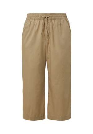 Lichtbruin, knielange shorts van een zachte, gestructureerde stof met een elastische tailleband en een trekkoord. Beschikt over zijzakken.