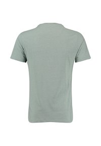 Jasnozielona, krótko rękawowa koszulka wyświetlona z tyłu na białym tle, podkreślająca okrągły dekolt i prosty design.