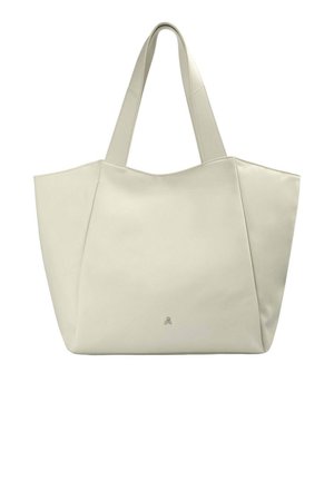 Bolso tote grande color crema con doble asa y un pequeño logo de calavera y huesos cruzados en el centro delantero.