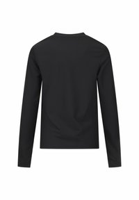 Schwarzes Langarmoberteil mit gerippter Textur, ausgestattet mit einem Rundhalsausschnitt und einem schlichten Design, geeignet für die Freizeit.