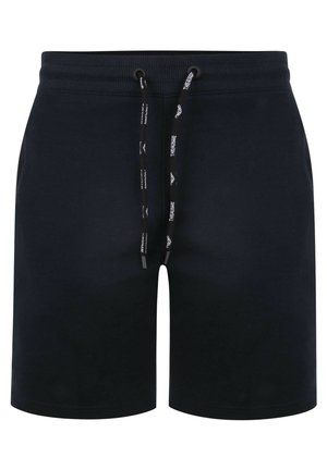 Shorts de sport bleu marine avec une taille élastique, cordon de serrage ajustable et poches latérales. Fabriqués en tissu léger et doux.