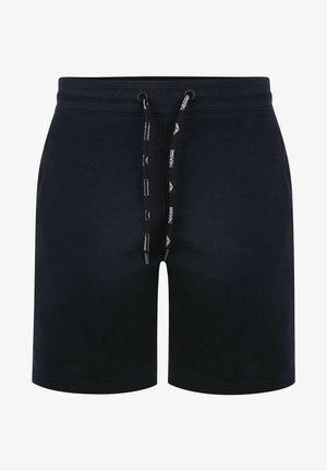 Shorts de sport bleu marine avec une taille élastique, cordon de serrage ajustable et poches latérales. Fabriqués en tissu léger et doux.