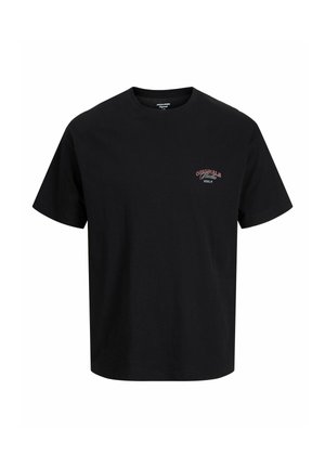 T-shirt noir à manches courtes et col rond avec un petit texte rose et blanc "Originals Studio Special" sur le côté gauche de la poitrine.