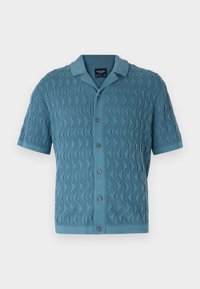 Geometric Stitch Button-Through Sweater Polo - Cardigan - aegean blue
