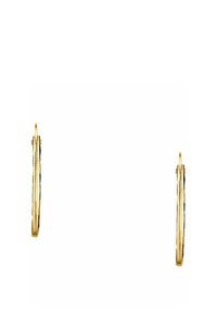 Guldtonade hängörhängen med en tvinnad struktur och slät finish, med en säker klämma. Dimensioner ej specificerade.