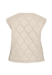 Beežikirju vest teemantmustriga, ümarate kaeluse ja varrukateta. Pehme tekstuur ja kerge välimus.