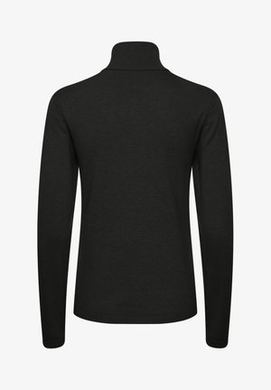 Čierny pletený rolák s dlhými rukávmi. Obsahuje rebrovaný golier a lem. Hladká textúra, klasický strih, bez viditeľných vzorov alebo ozdôb.