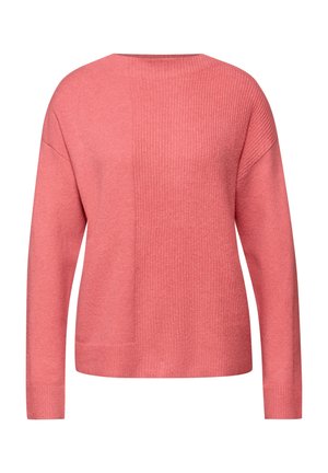 Blød lyserød langærmet sweater med tekstureret strikkemønster foran samt ribbet kant og ærmeender.