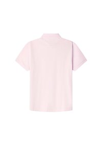 Korte mouwen polo in lichtroze, gemaakt van zacht materiaal, met een klassieke kraag en een eenvoudig ontwerp zonder patronen of accenten.