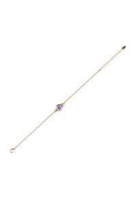 Goudkleurige kettingarmband met een centrale ronde paarse steen, met een delicaat ontwerp en verstelbare lengte met een sluiting.