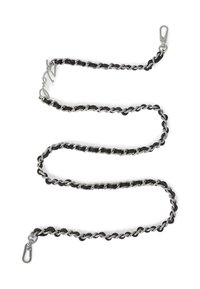 Schwarzes und silbernes Kettenaccessoire mit ineinandergreifenden Gliedern, strukturiertem Finish und Clip-Verschlüssen an beiden Enden.