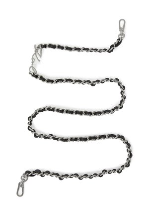 Black and silver chain accessory featuring interlocking links, a textured finish, and clip hardware on both ends.