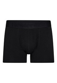 Boxer shorts neri in cotone con una cintura elastica morbida che presenta il nome del marchio impresso in filo scuro. Design semplice e aderente.