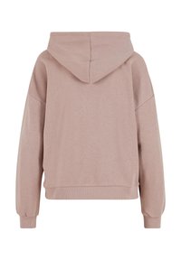 Hettegenser i lys rosa stoff, med en avslappet design, ribbestrikkede mansjetter og nederkant, med en glatt tekstur og uten synlige mønstre.