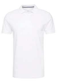 Camisa polo blanca de algodón, con cuello de solapa, mangas cortas y una tapeta de dos botones. Tejido texturizado con un diseño sencillo.