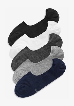 Set di cinque calzini invisibili nei colori nero, bianco, grigio scuro, grigio chiaro e blu navy. Materiale in maglia morbida e sottile con design a taglio basso.