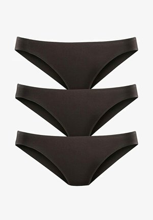 Drei Paar schwarze Bikini-Unterwäsche aus glattem Stoff, mit einem tief sitzenden Bund und nahtlosen Kanten für einen angenehmen Tragekomfort.